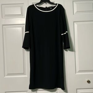 Liz Claiborne Black Dress with Bell Sleeves and White Piping